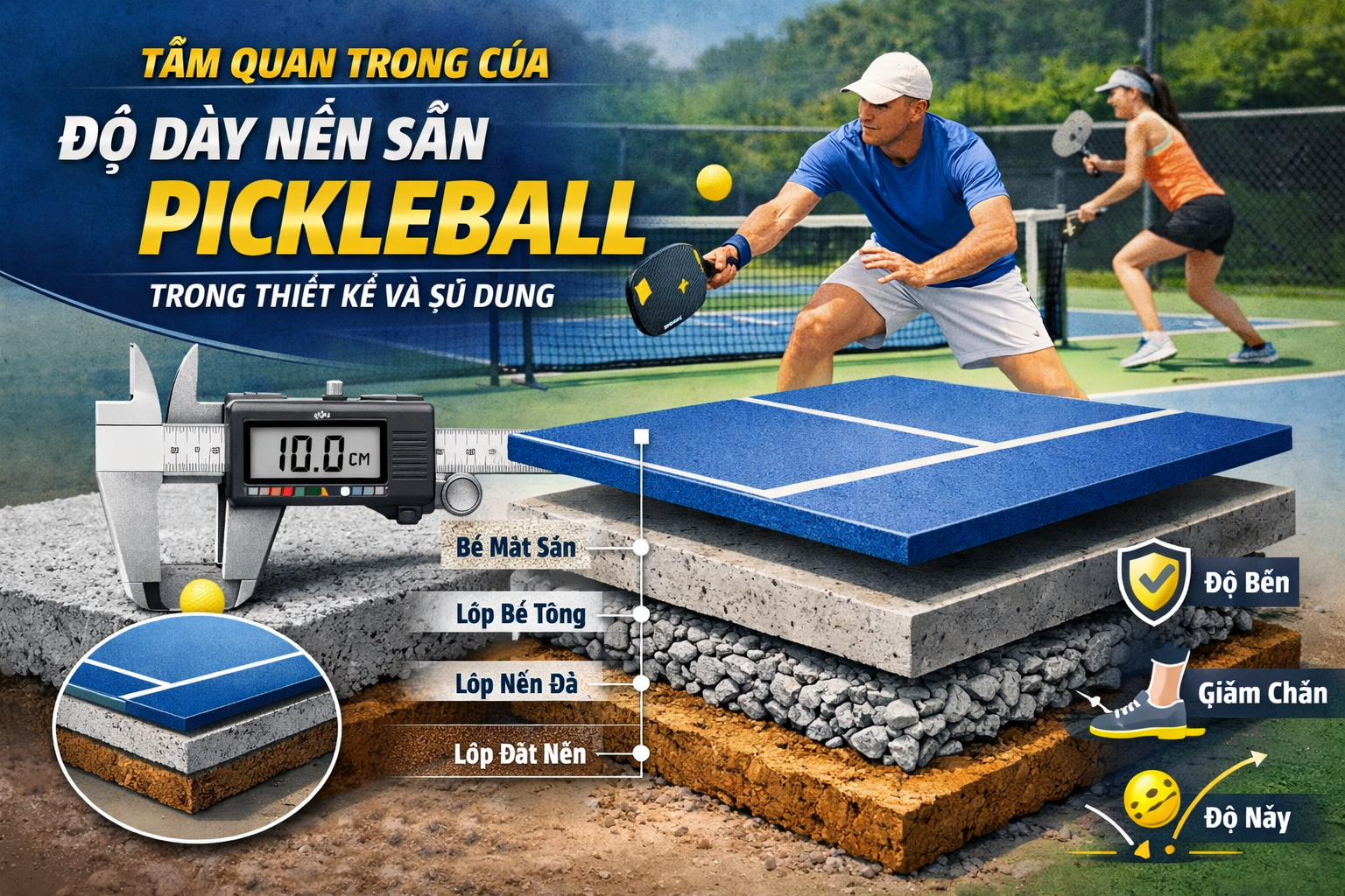 Độ Dày Nền Sân Pickleball 