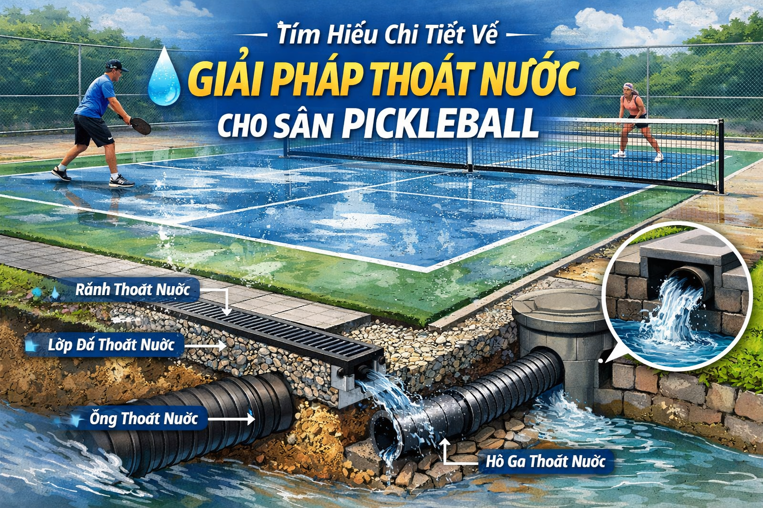 hệ thống thoát nước sân pickleball