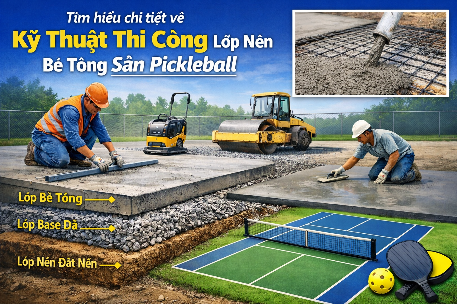 Lớp nền bê tông sân pickleball 