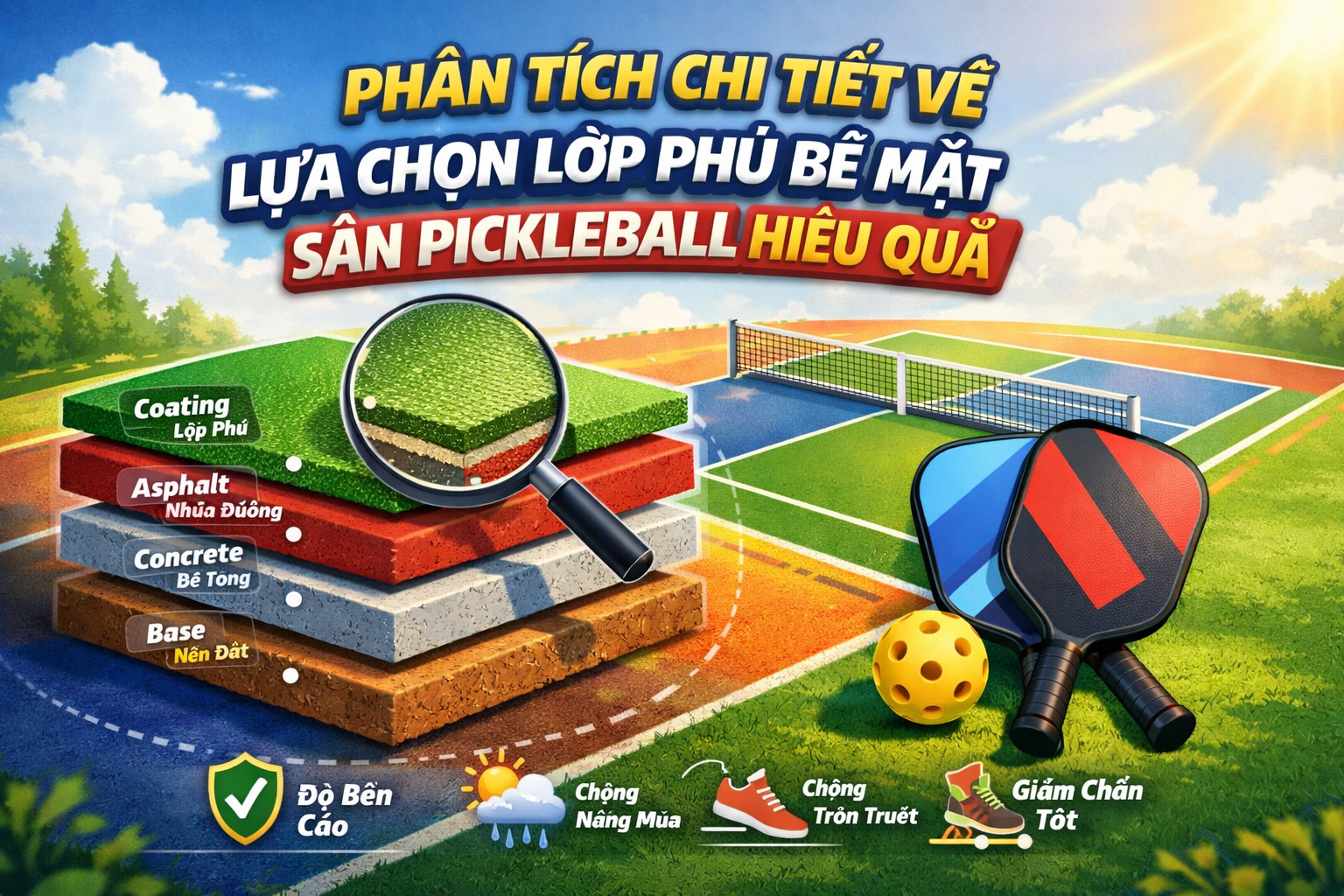 Lớp phủ bề mặt sân pickleball