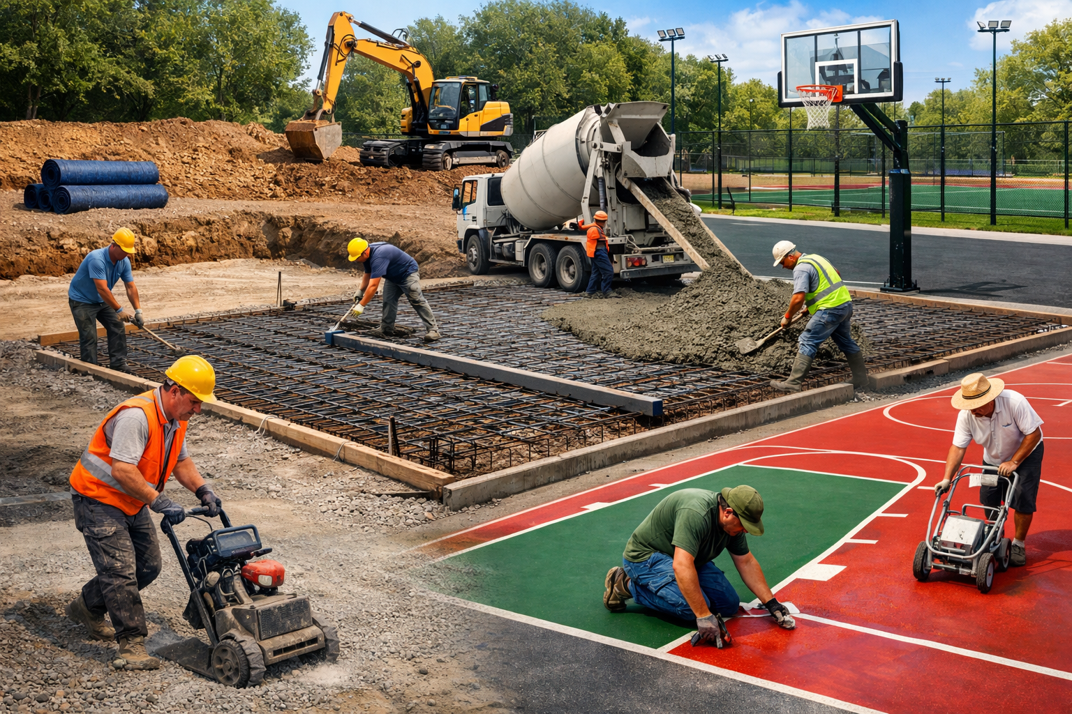 Quy trình chi tiết các bước thi công sân bóng rổ đạt tiêu chuẩn và bền vững