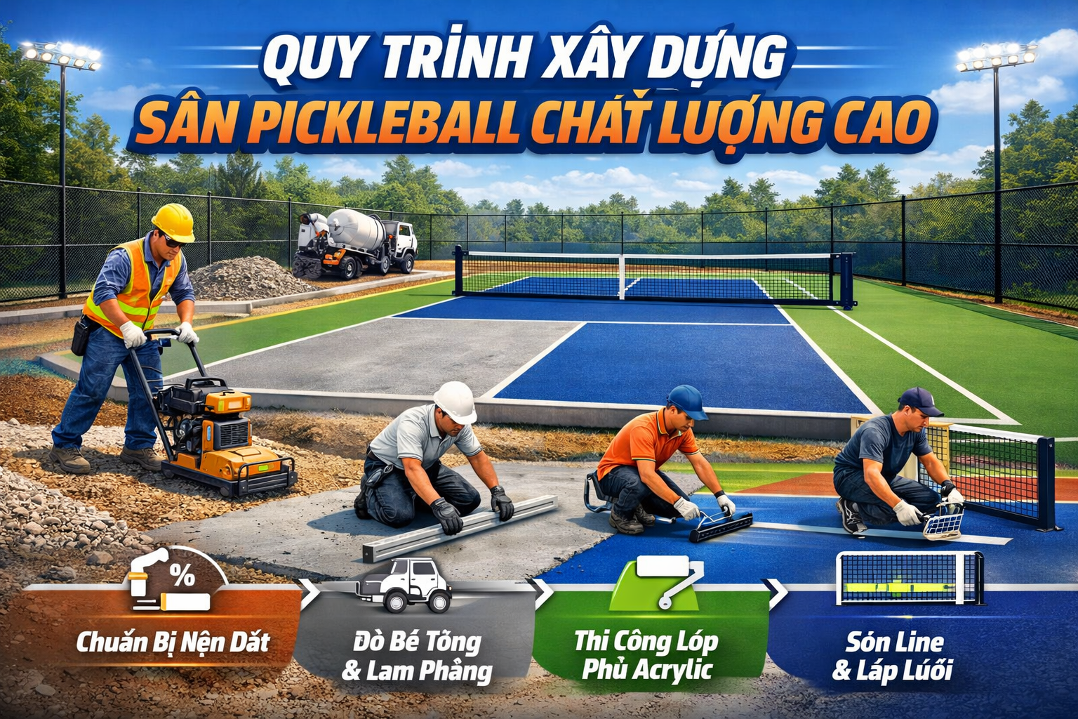 Thi công sân pickleball trọn gói 