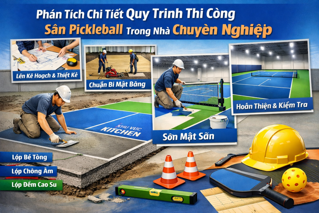 Thi công sân pickleball trong nhà