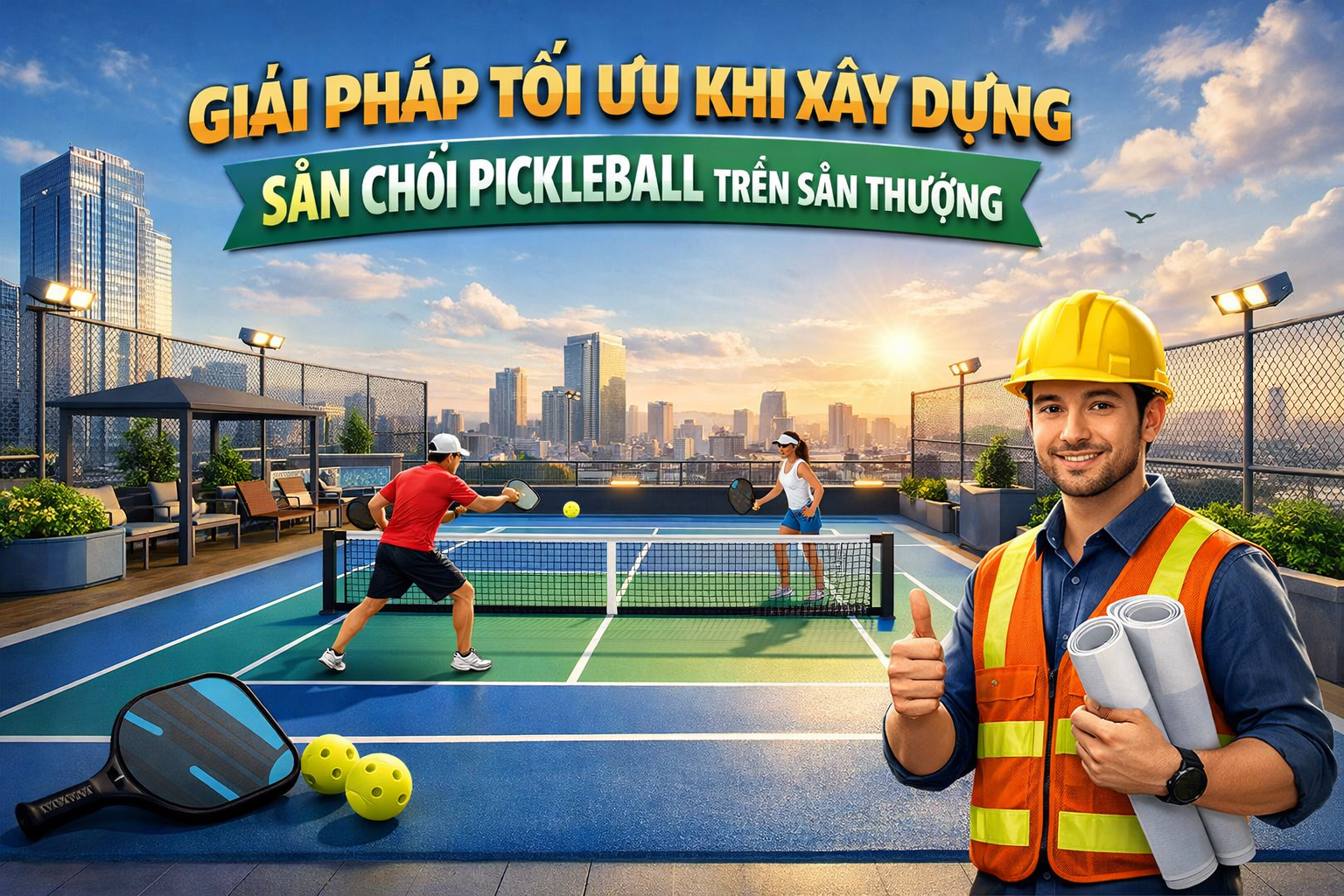  thi công sân pickleball sân thượng