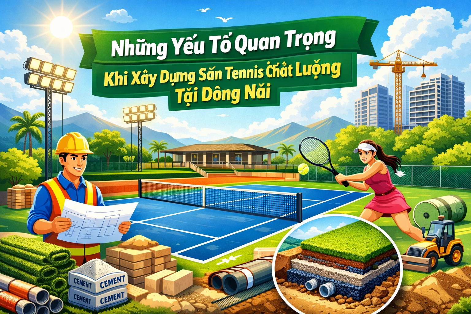 Thi công sân tennis tại Đồng Nai