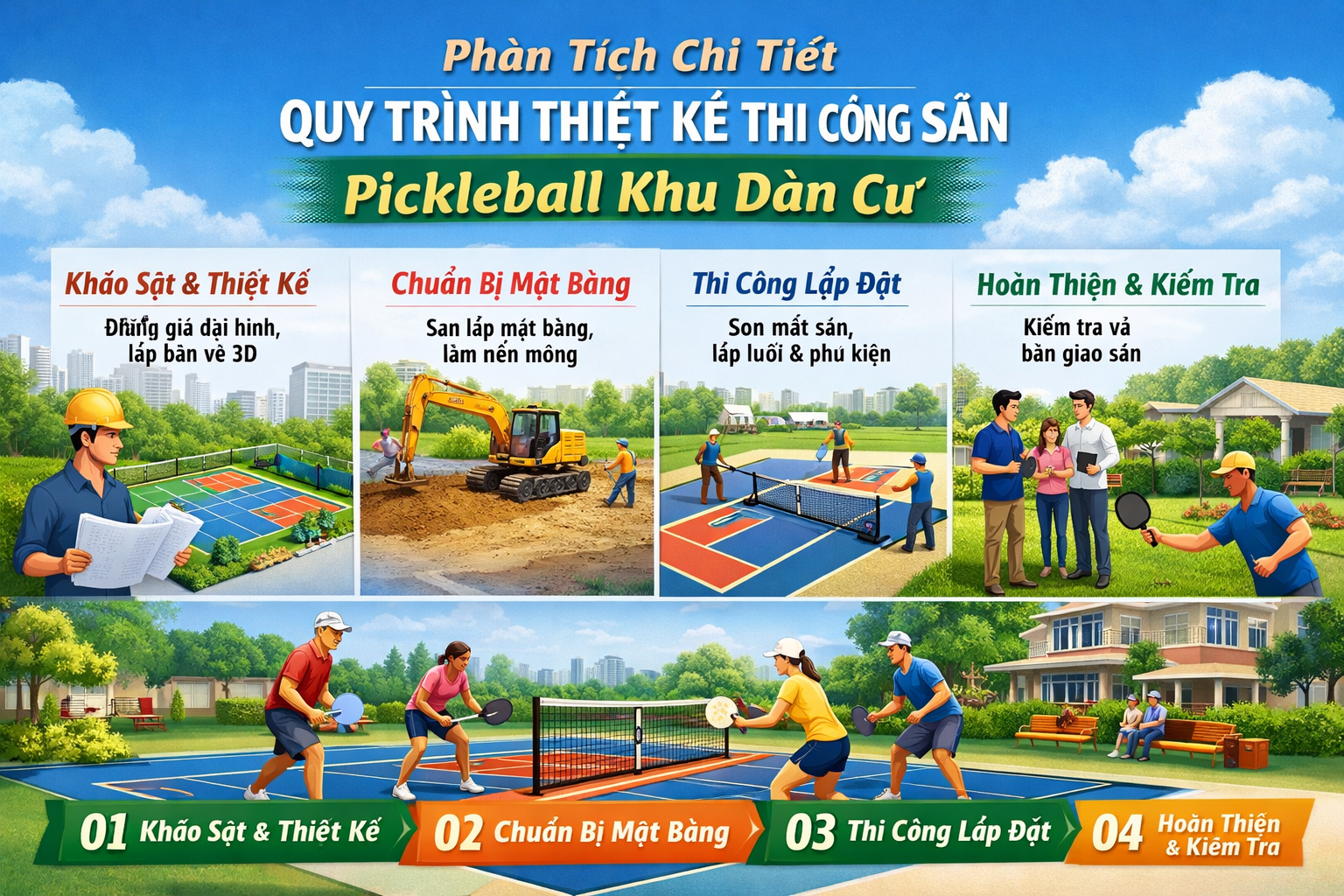 Thi công sân pickleball khu dân cư 