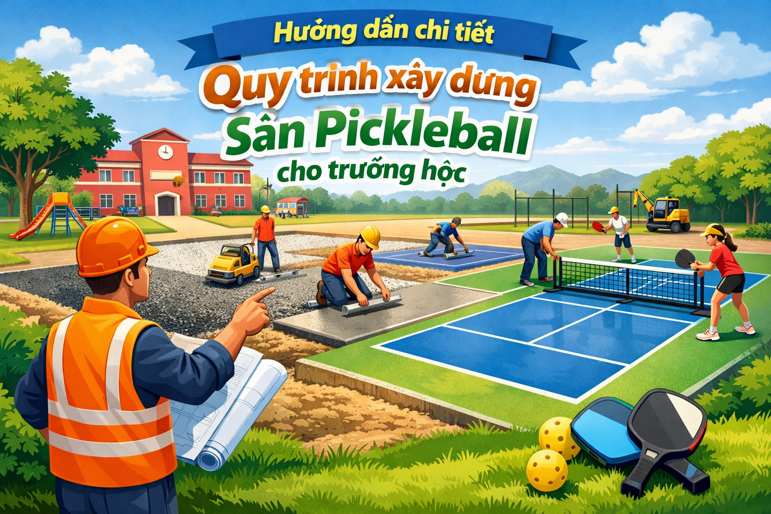 thi công sân pickleball trường học