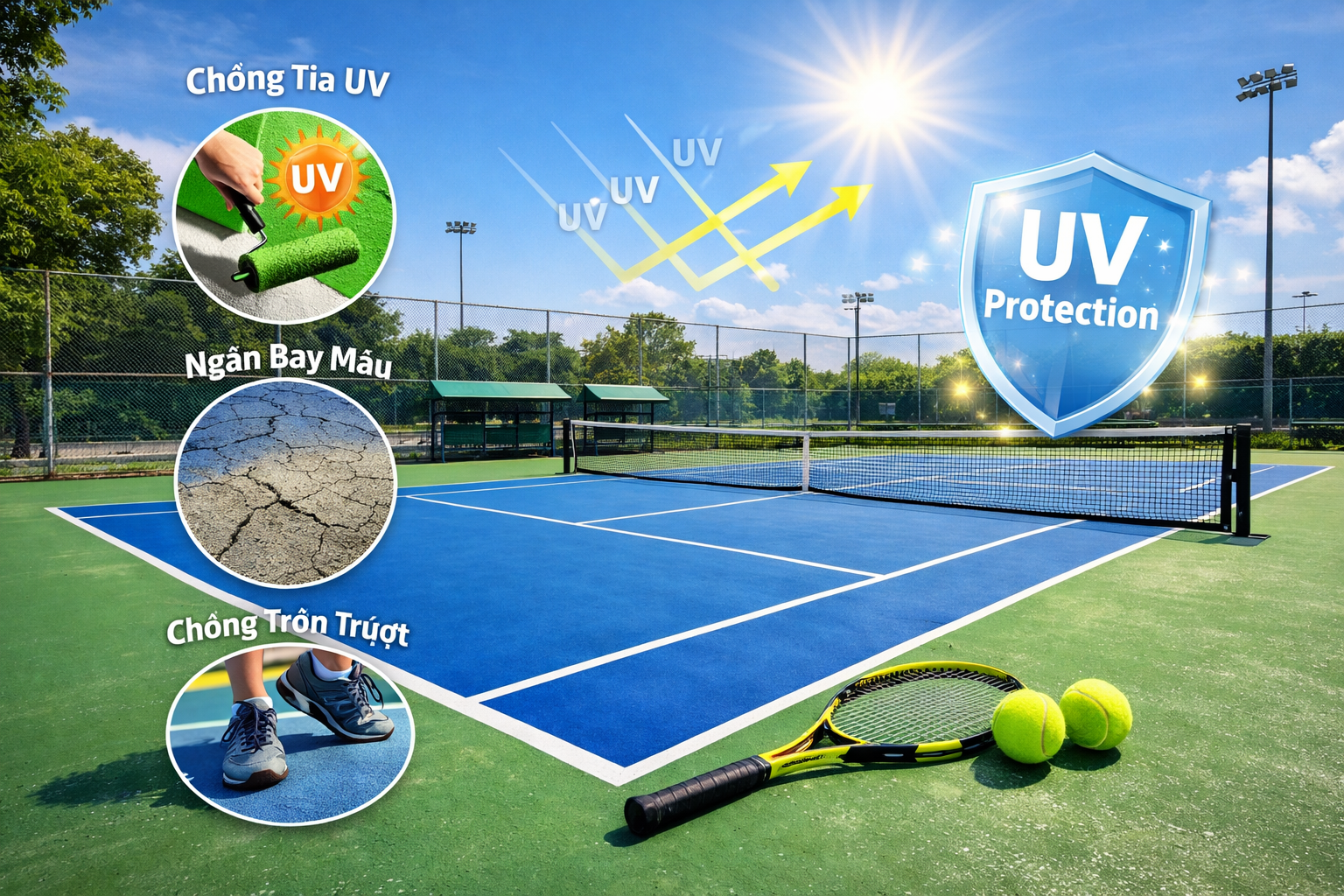 ơn sân tennis chống tia UV