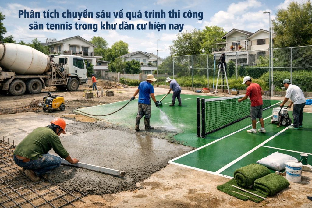 Thi công sân tennis khu dân cư