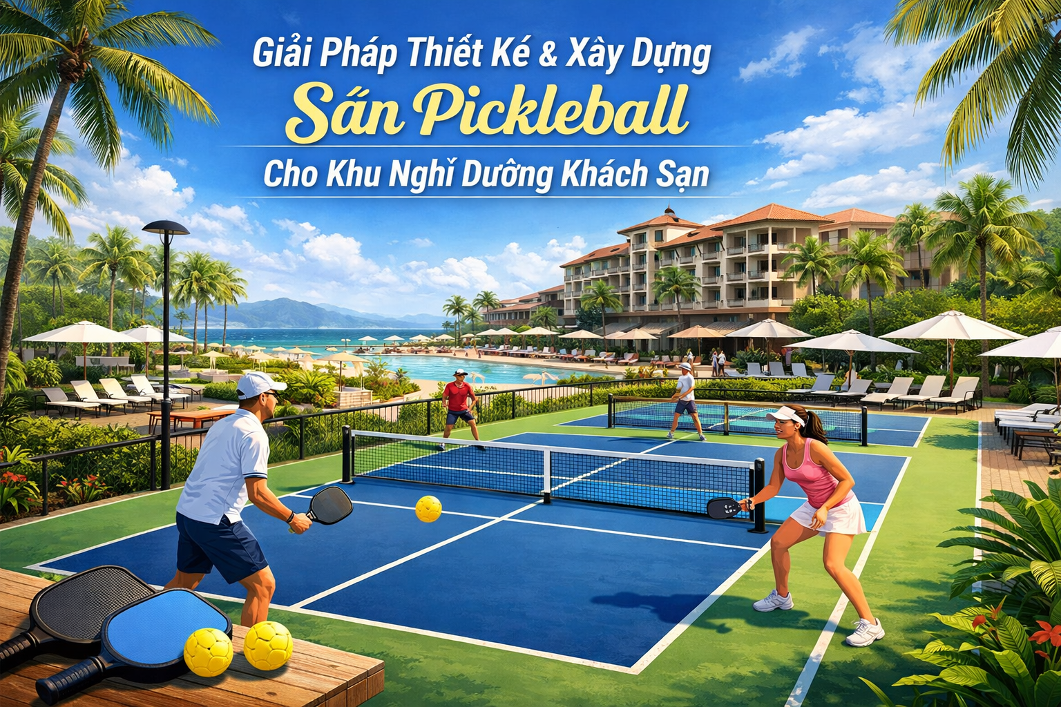Thi công sân pickleball resort khách sạn
