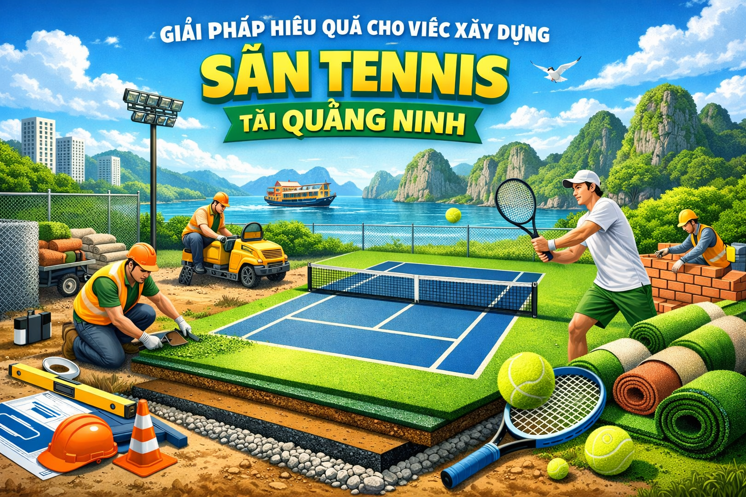 thi công sân tennis tại Quảng Ninh