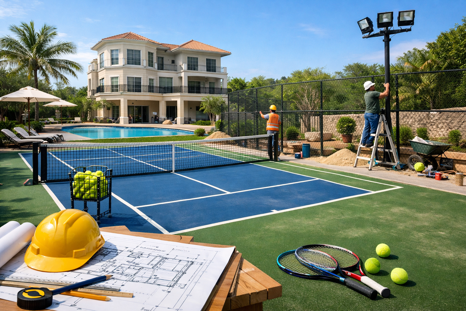 thi công sân tennis biệt thự