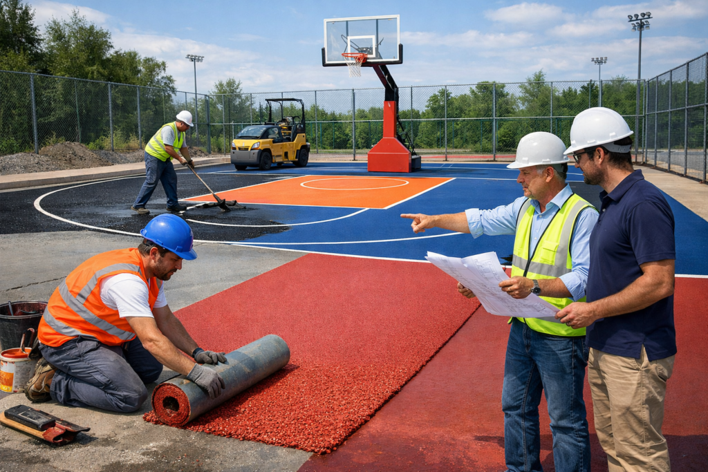 thi công mặt sân bóng rổ
