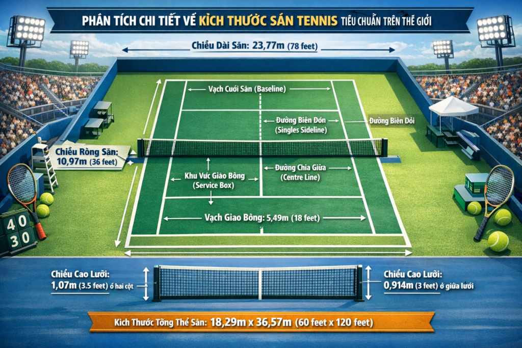 Kích Thước Sân Tennis Tiêu Chuẩn
