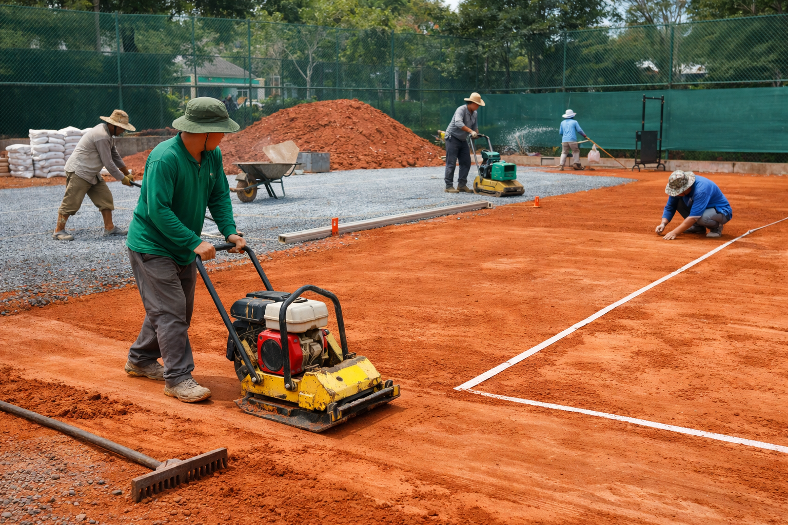 thi công sân tennis mặt đất nện