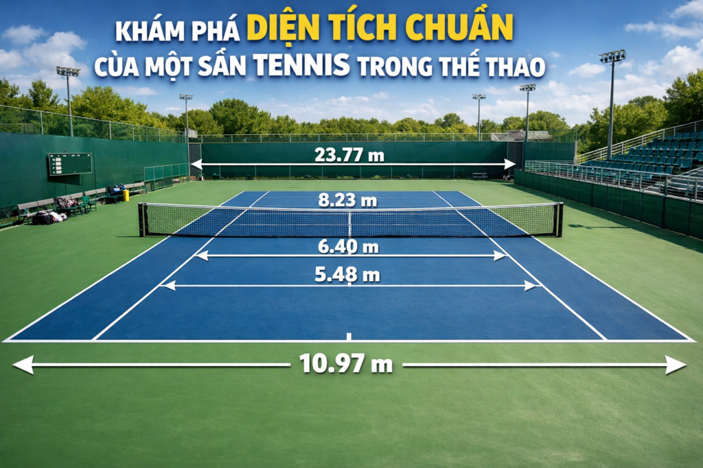 1 sân tennis bao nhiêu mét vuông