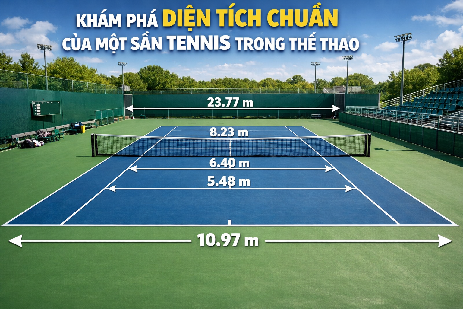 1 sân tennis bao nhiêu mét vuông 