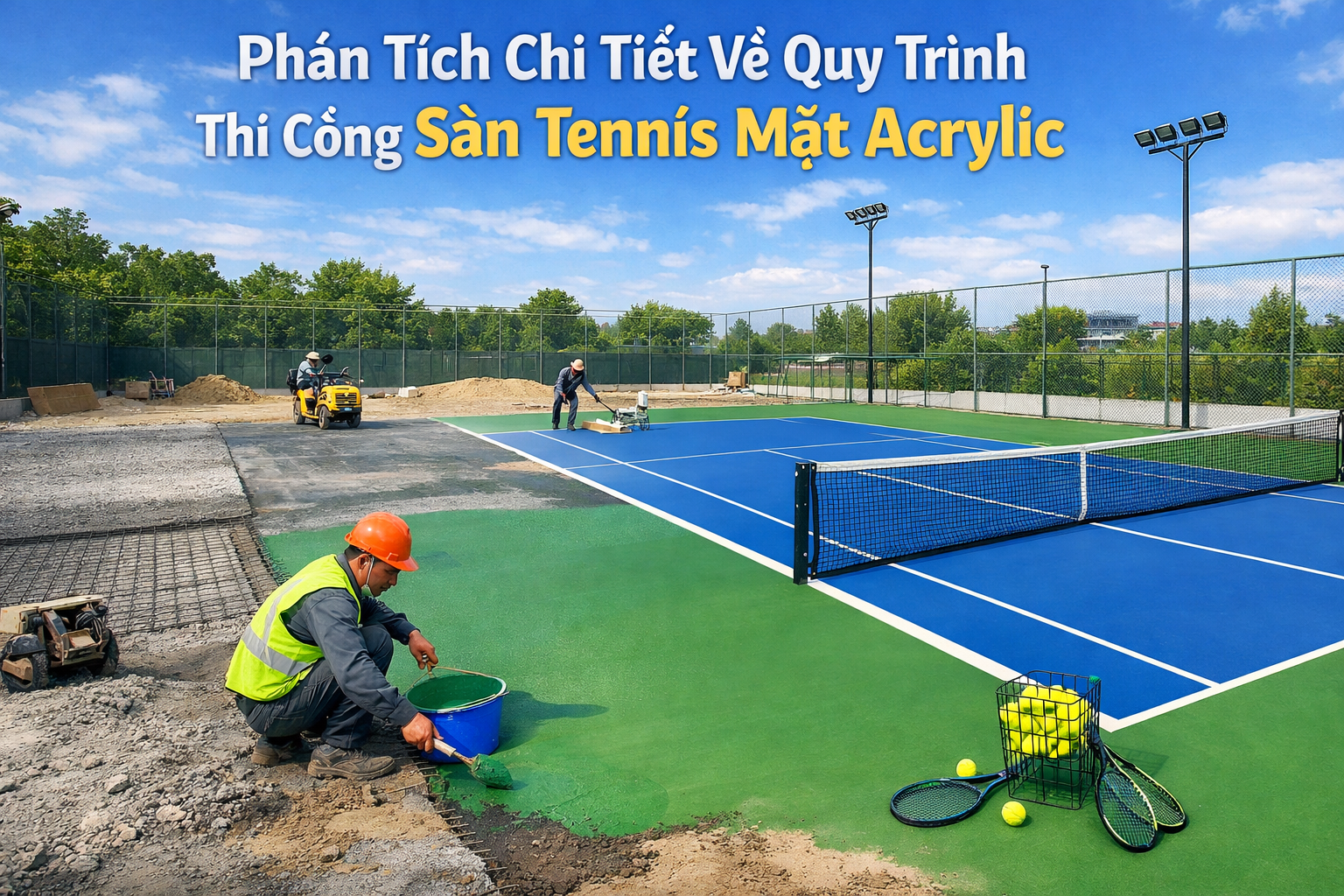 Thi Công Sân Tennis Mặt Acrylic