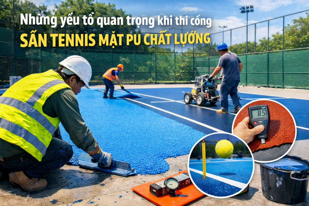 thi công sân tennis mặt PU