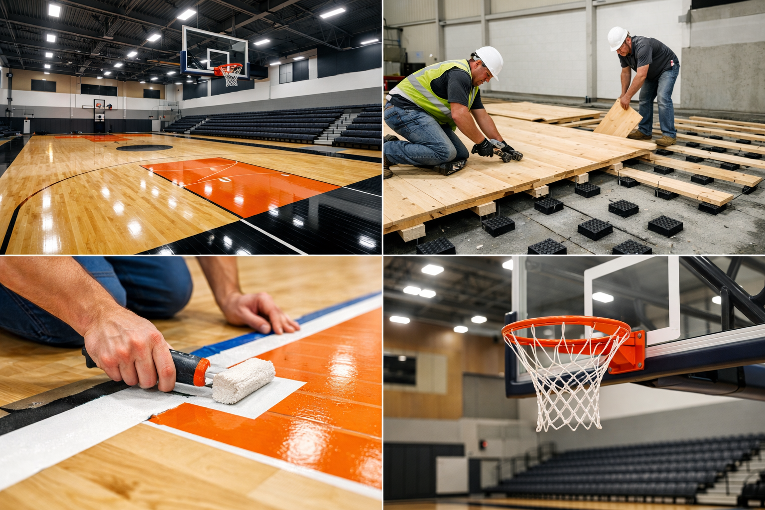 thi công sân bóng rổ trong nhà