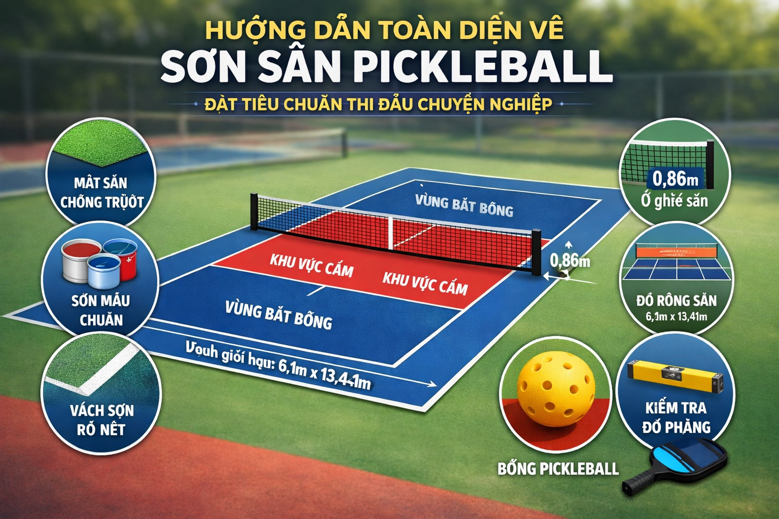 Sơn sân pickleball đạt chuẩn thi đấu
