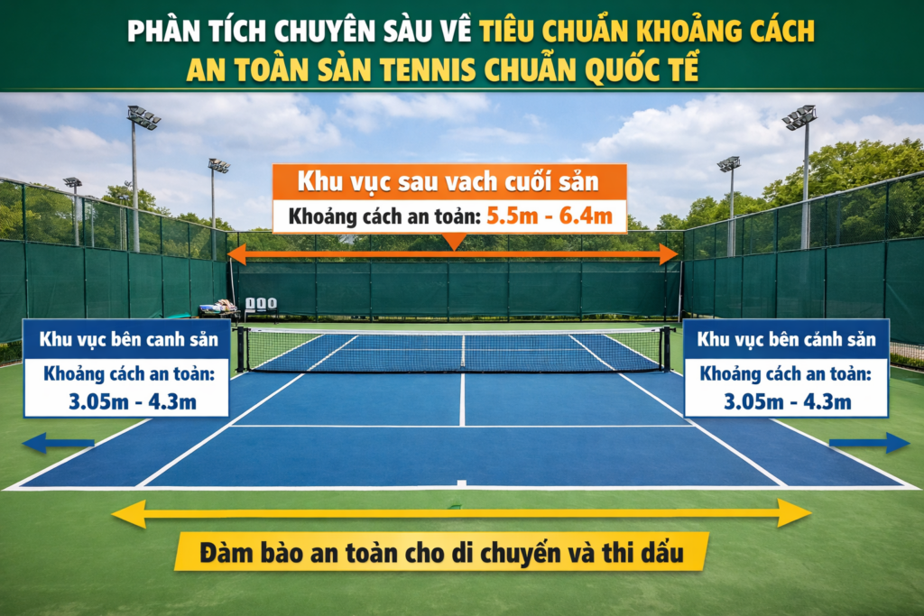 Khoảng cách an toàn sân tennis