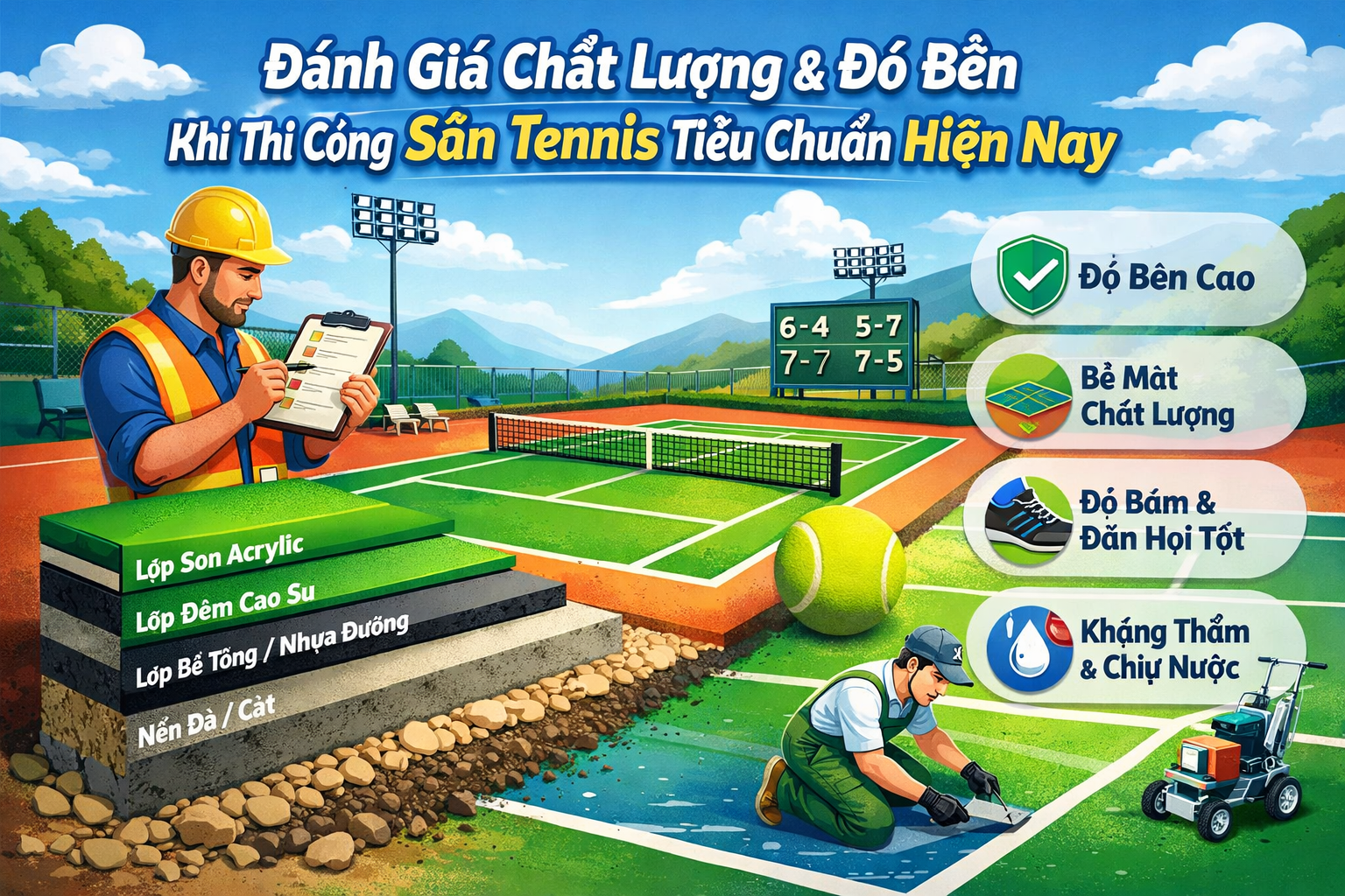 thi công sân tennis có bền không