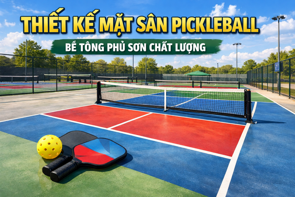Mặt sân pickleball bê tông phủ sơn