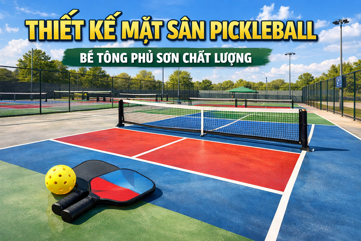 Mặt sân pickleball bê tông phủ sơn