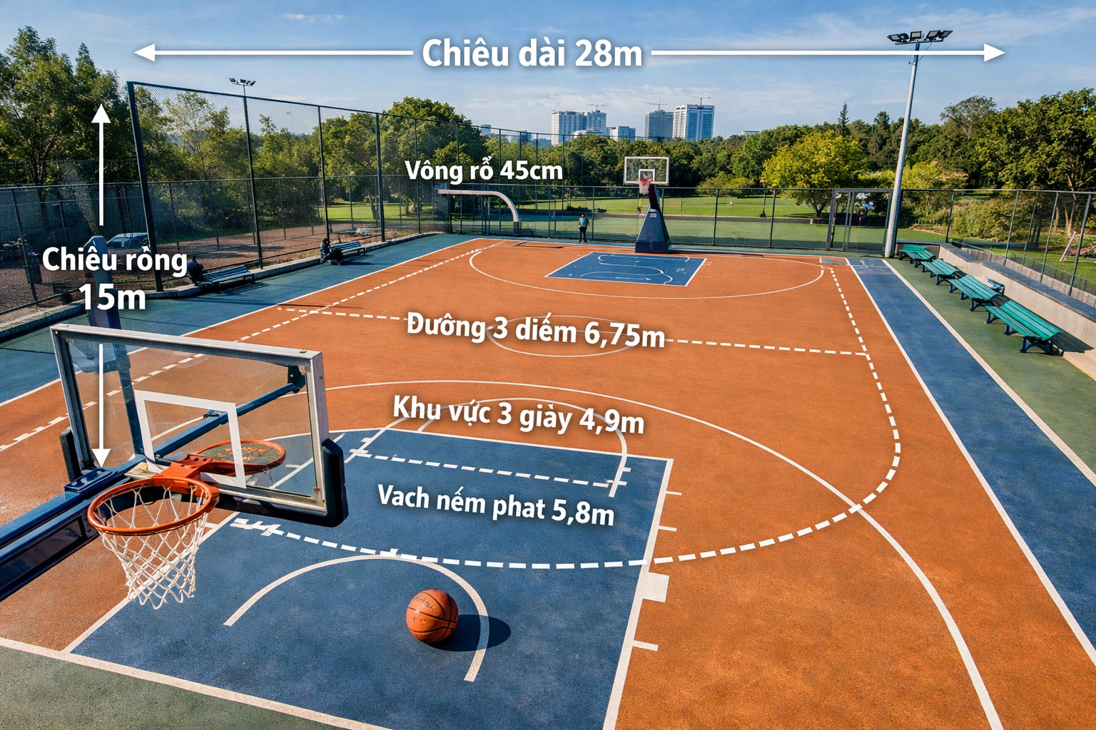 diện tích sân bóng rổ