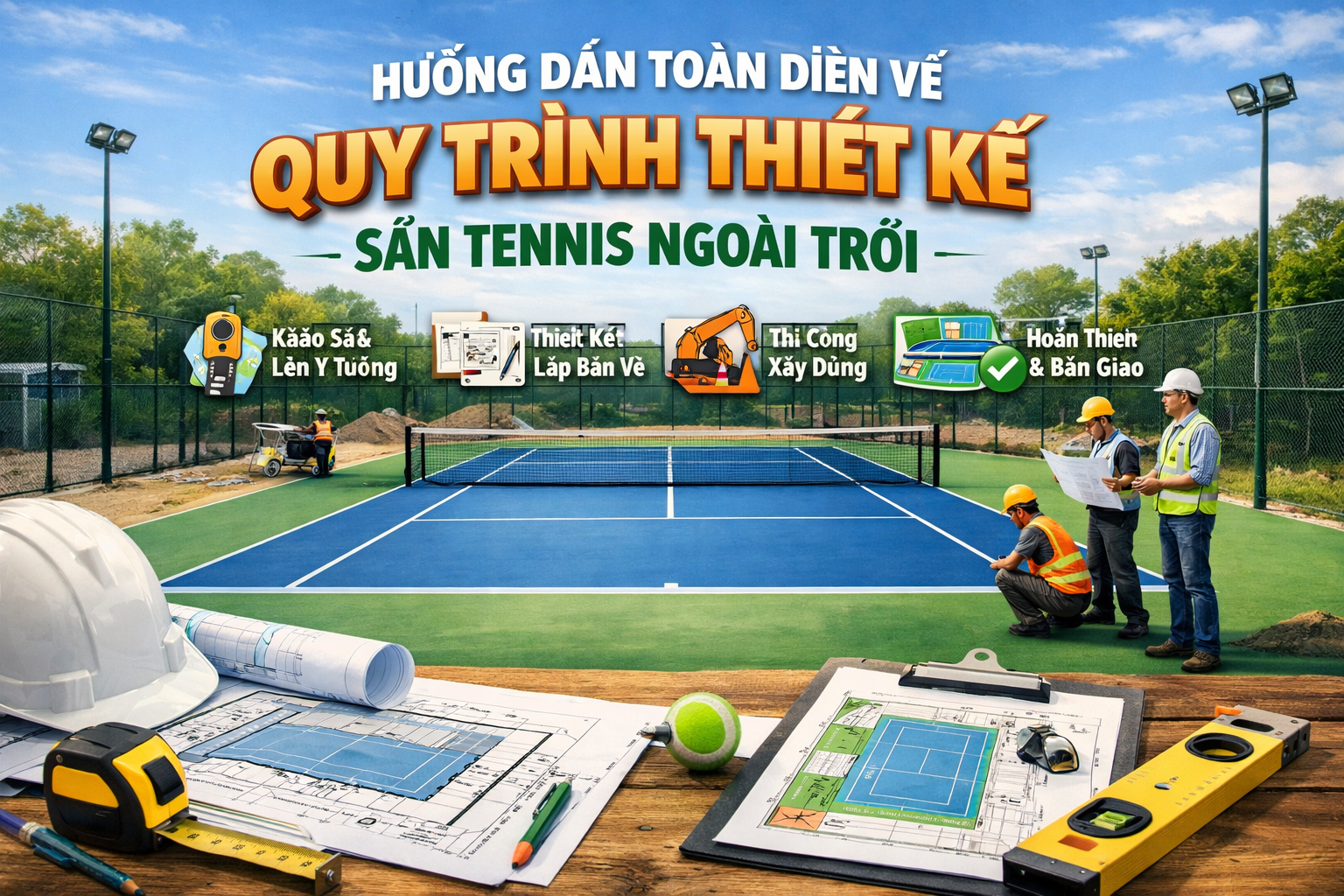 thiết kế sân tennis ngoài trời