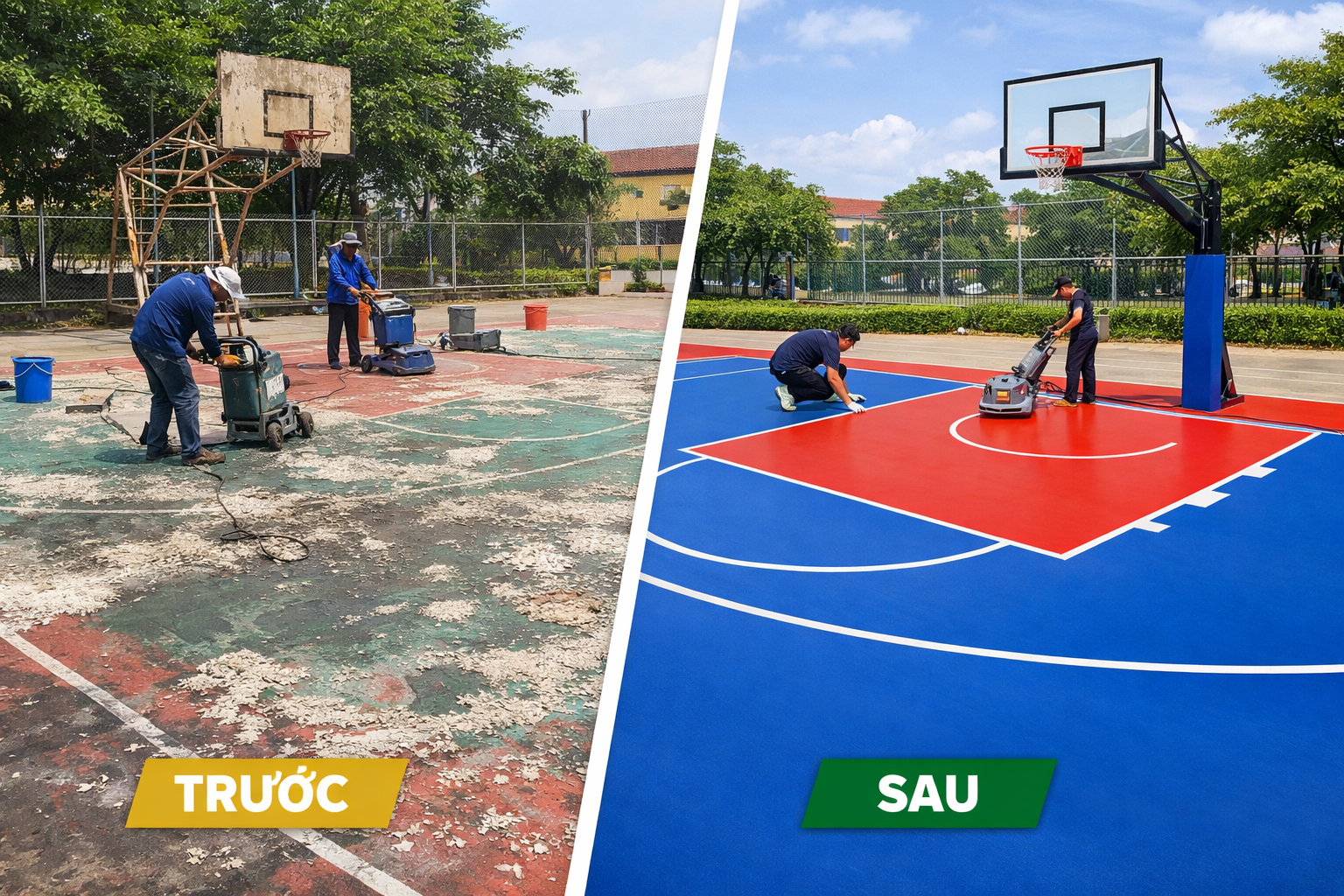sửa chữa sân bóng rổ