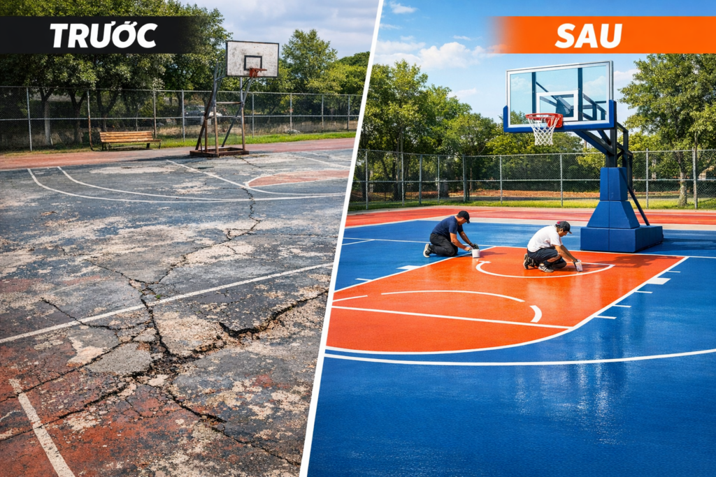 cải tạo sân bóng rổ cũ