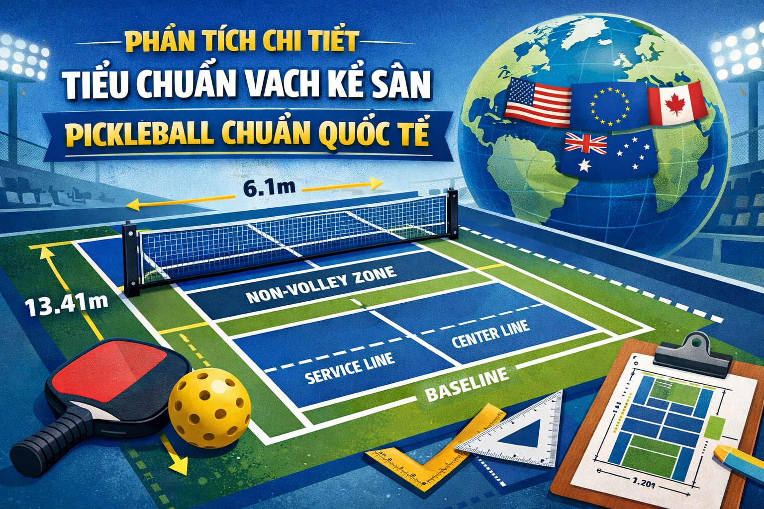  Tiêu Chuẩn Vạch Kẻ Sân Pickleball 