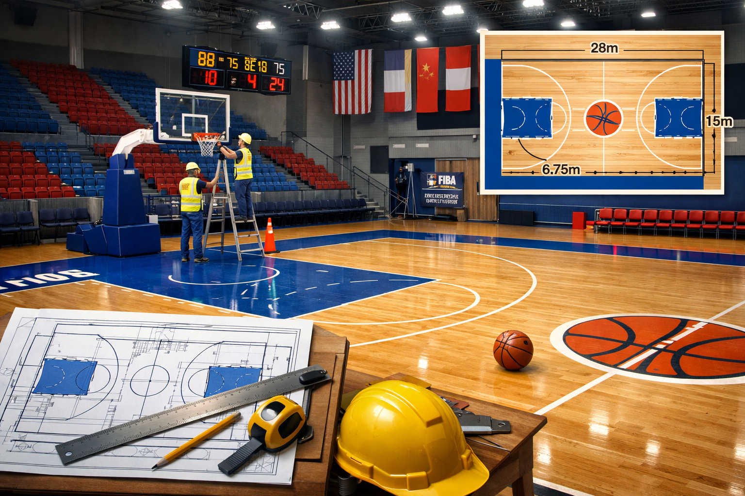 bản vẽ sân bóng rổ tiêu chuẩn quốc tế