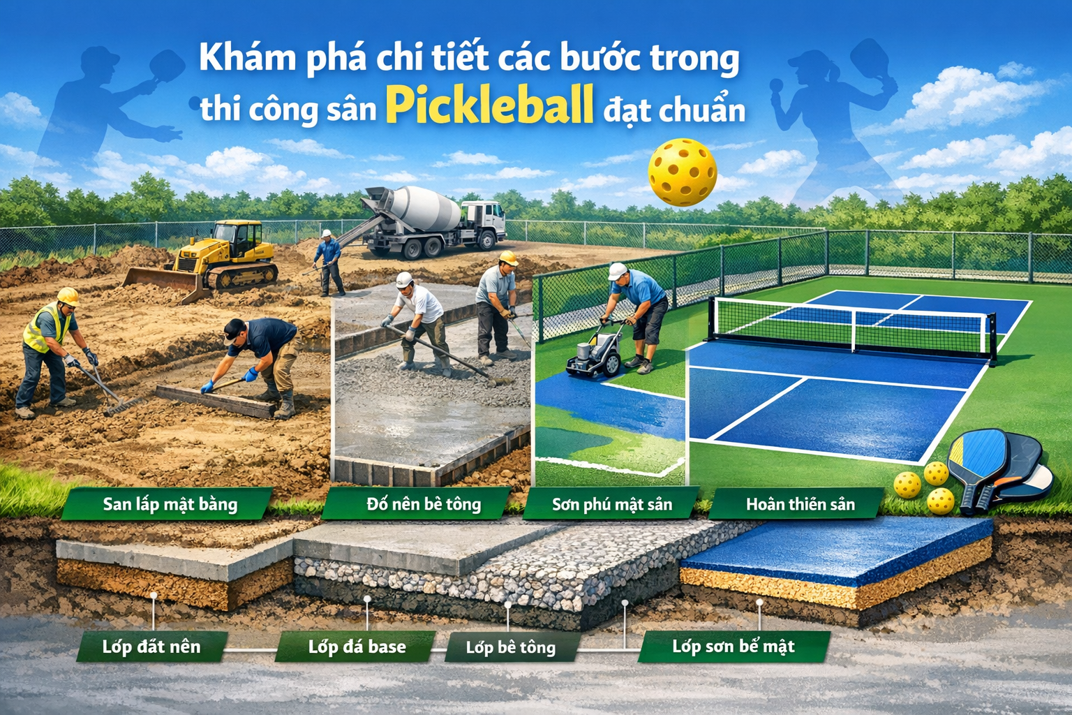 Quy trình thi công sân pickleball