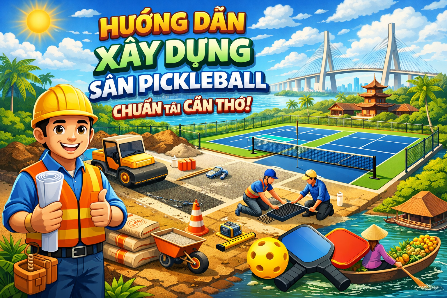 thi công sân pickleball Cần Thơ