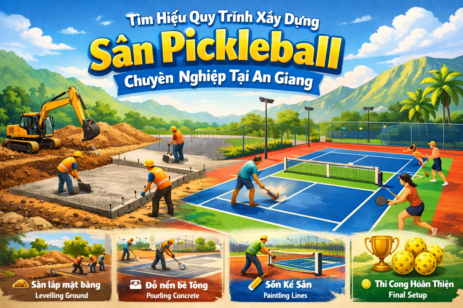  thi công sân pickleball  An Giang