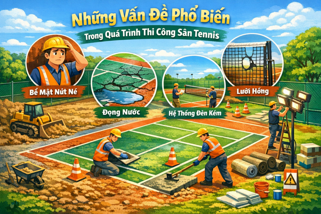 lỗi thường gặp khi thi công sân tennis
