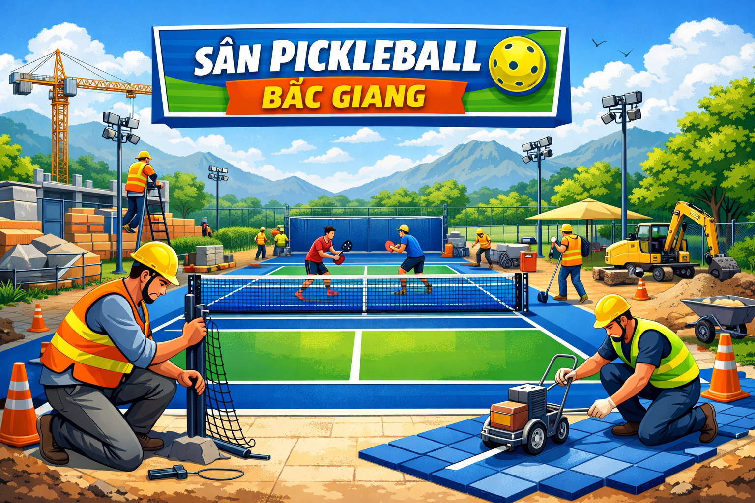 Thi công sân pickleball Bắc Giang