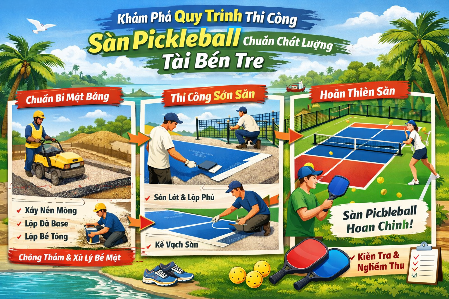 Thi công sân pickleball Bến Tre