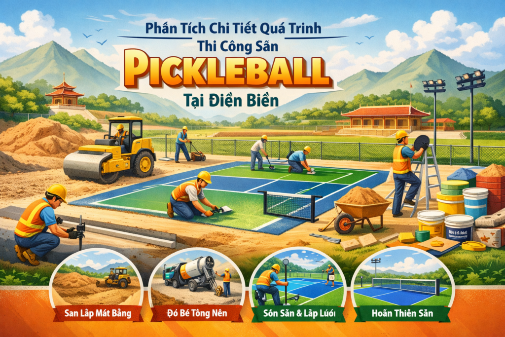 thi công sân pickleball Điện Biên