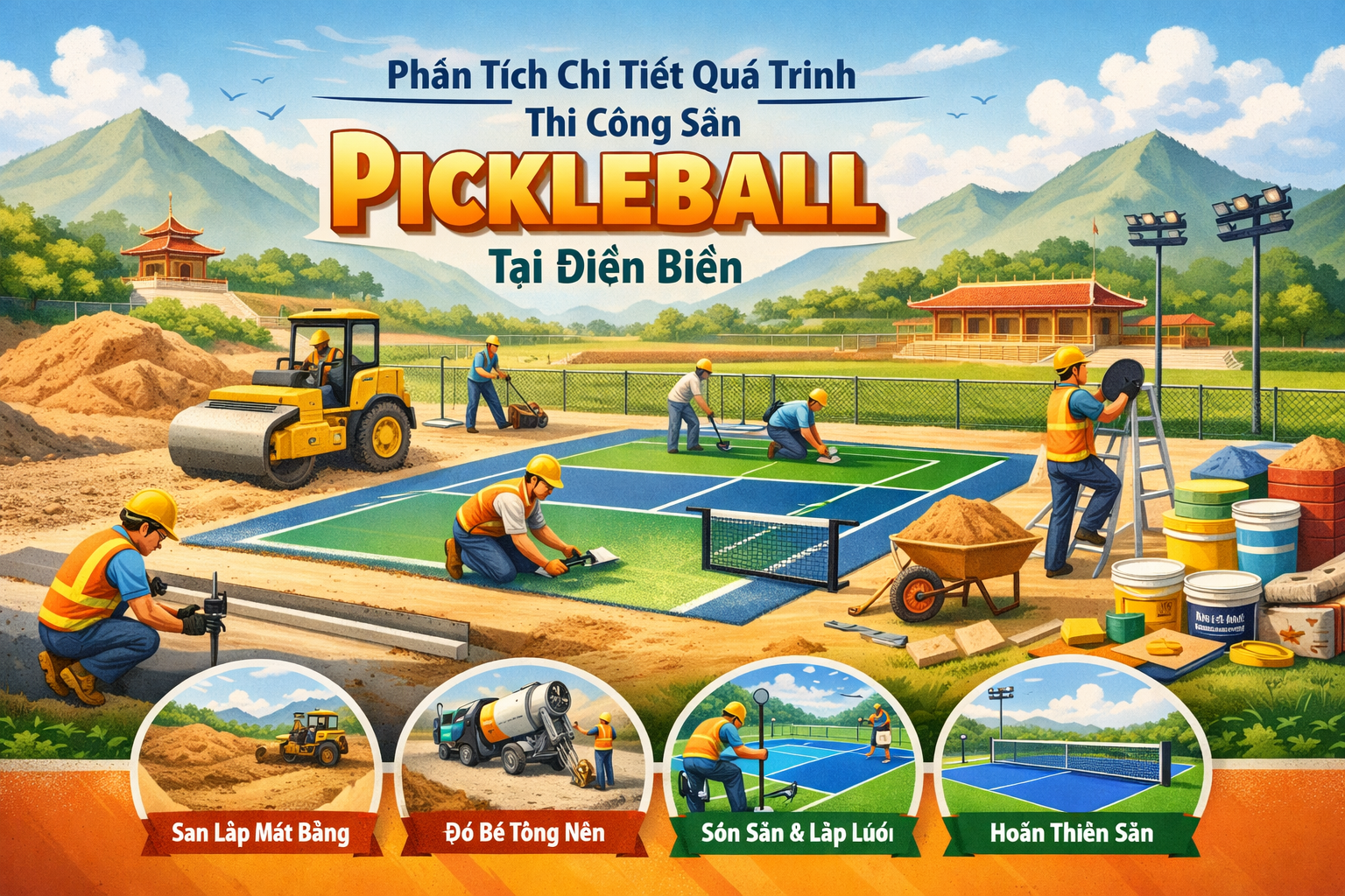 thi công sân pickleball Điện Biên