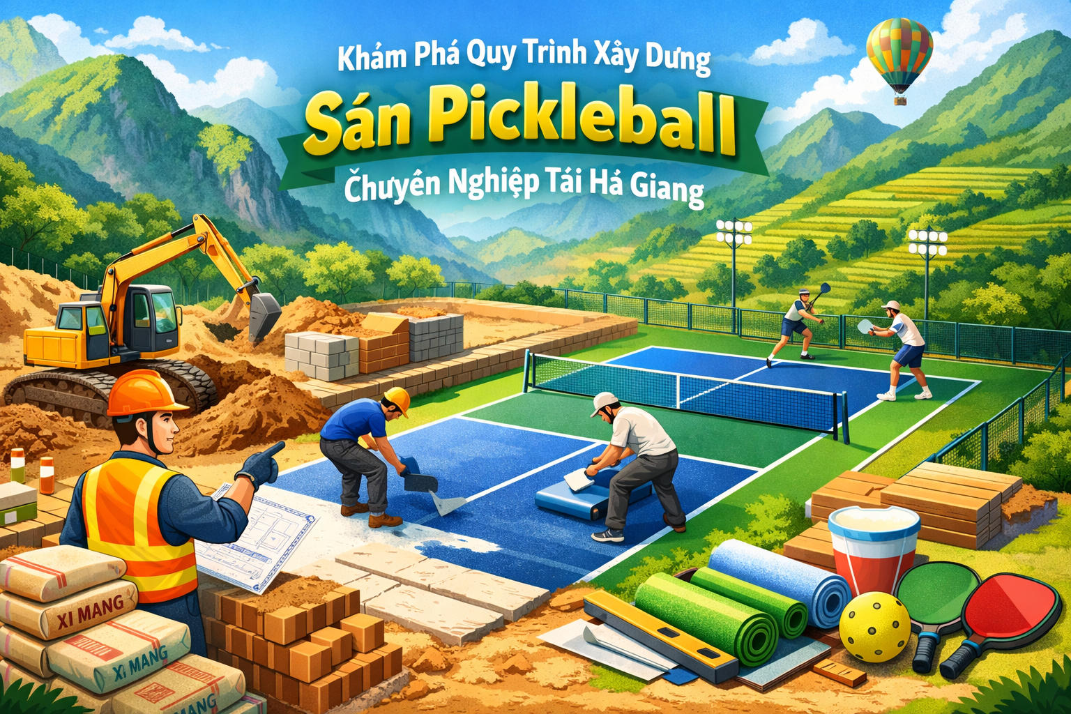 Thi công sân pickleball Hà Giang