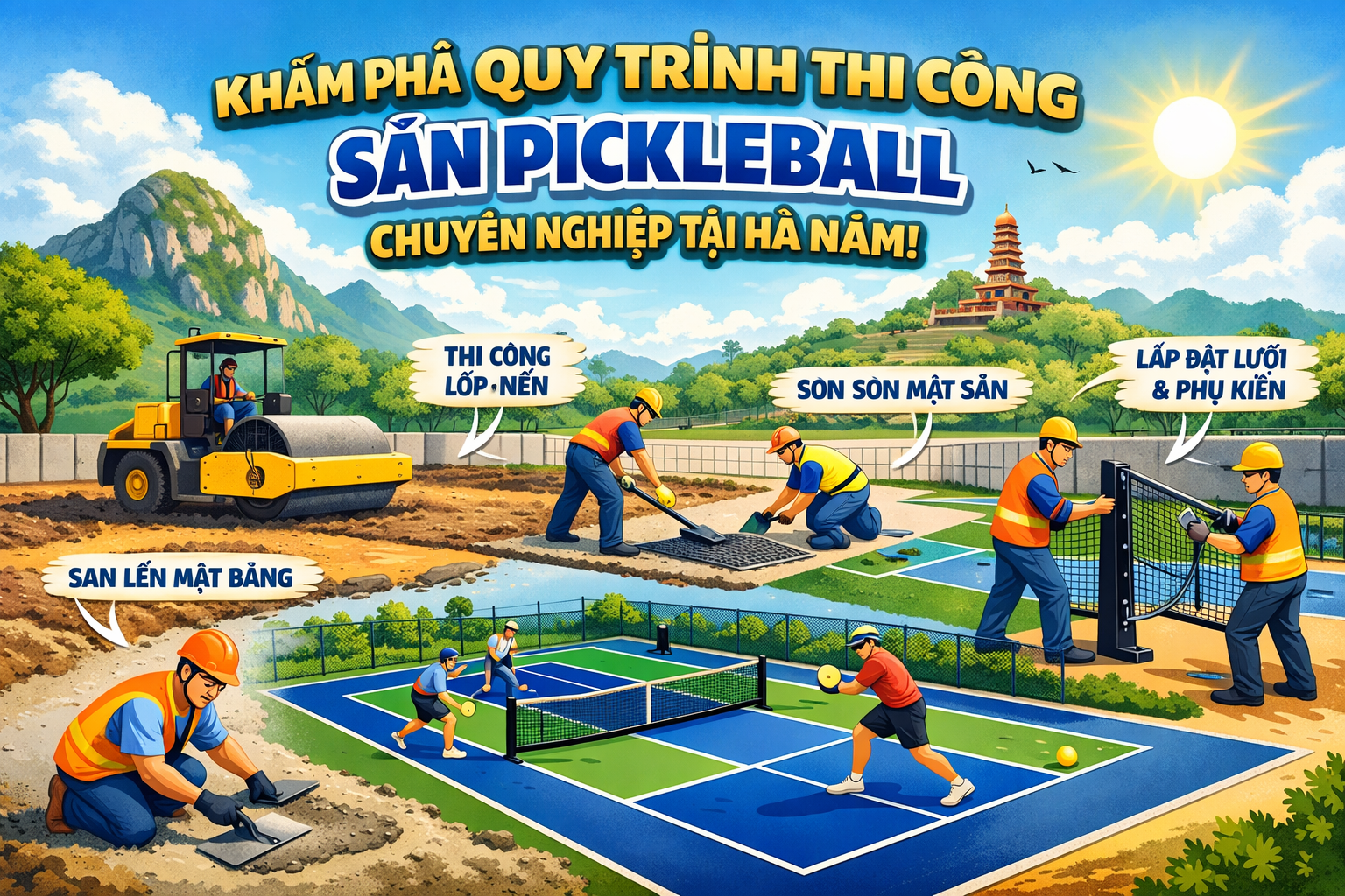 thi công sân pickleball Hà Nam