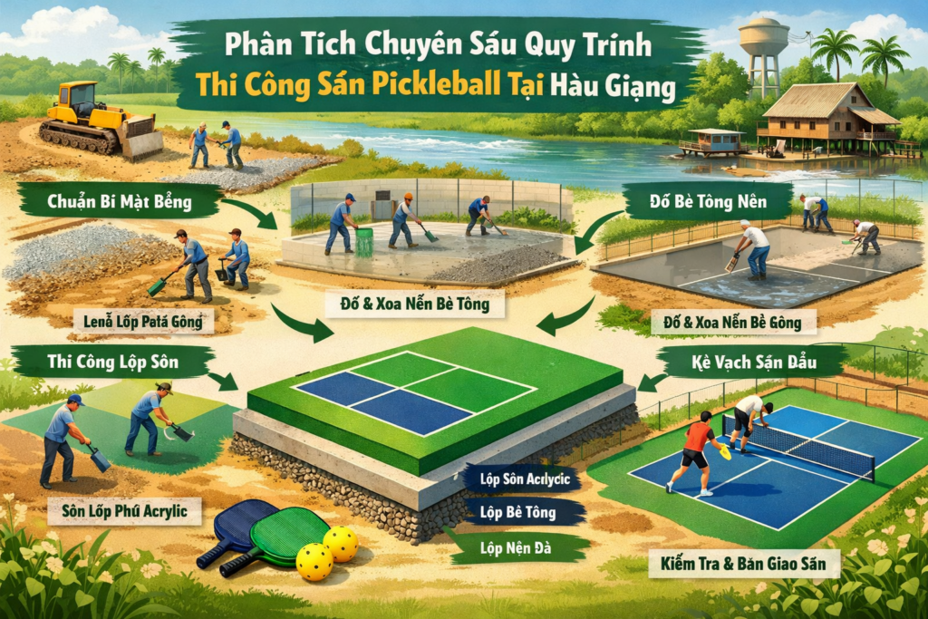 thi công sân pickleball Hậu Giang