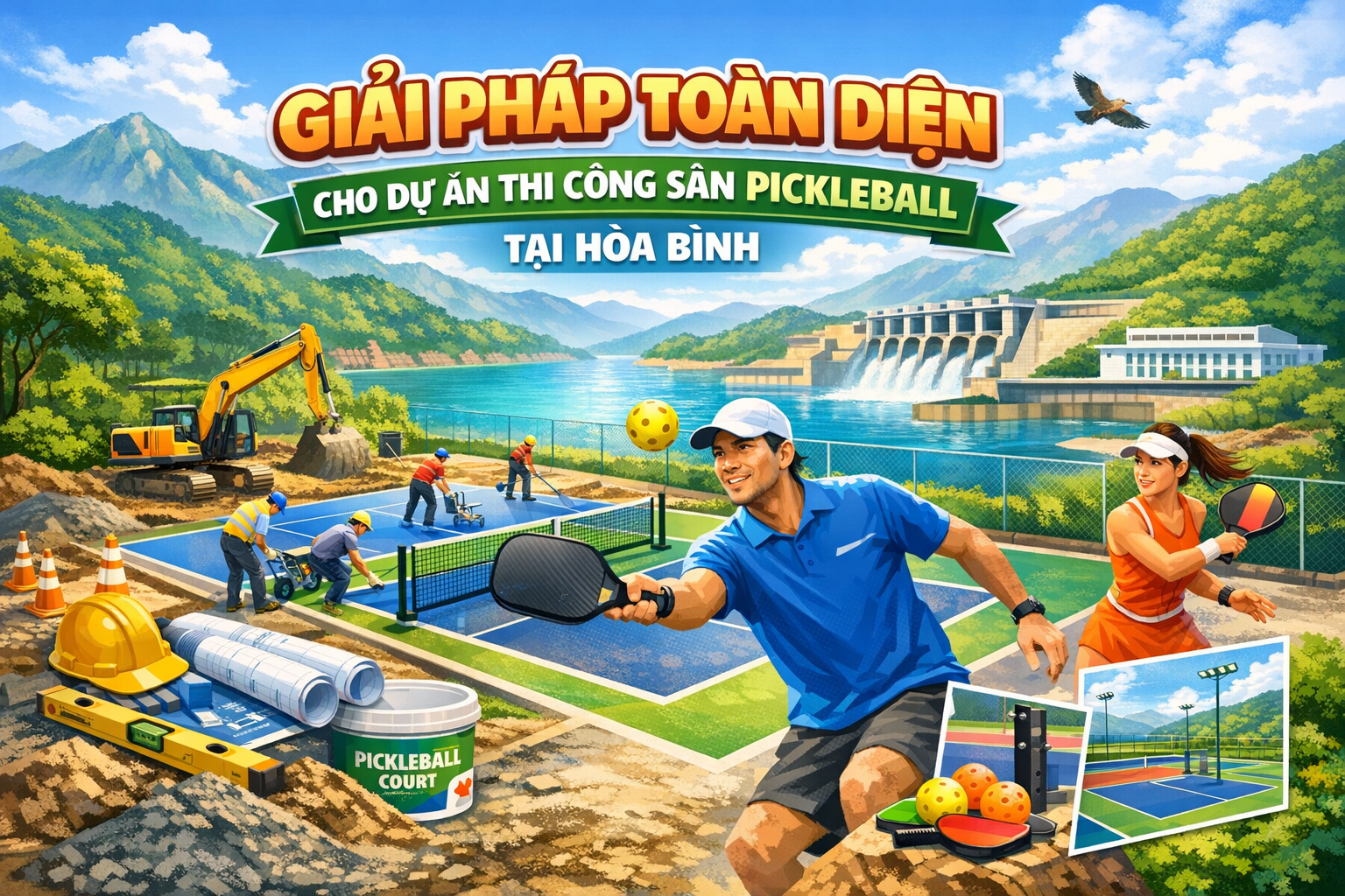thi công sân pickleball Hòa Bình