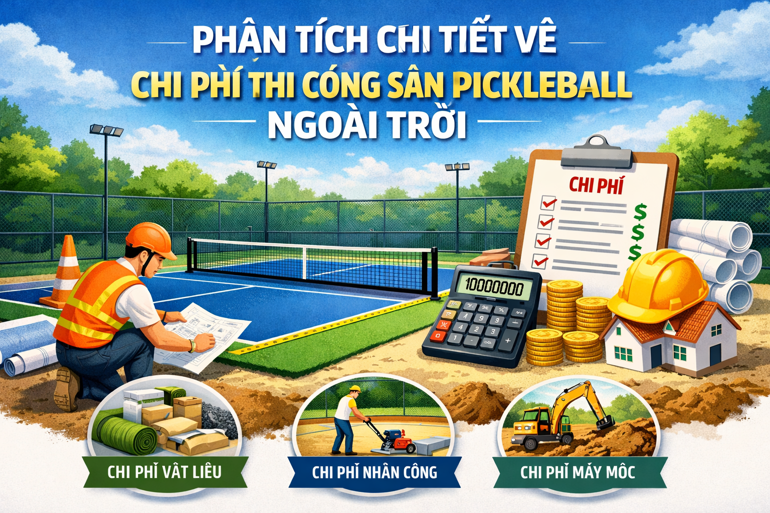 Gía Thi Công Sân Pickleball Ngoài Trời