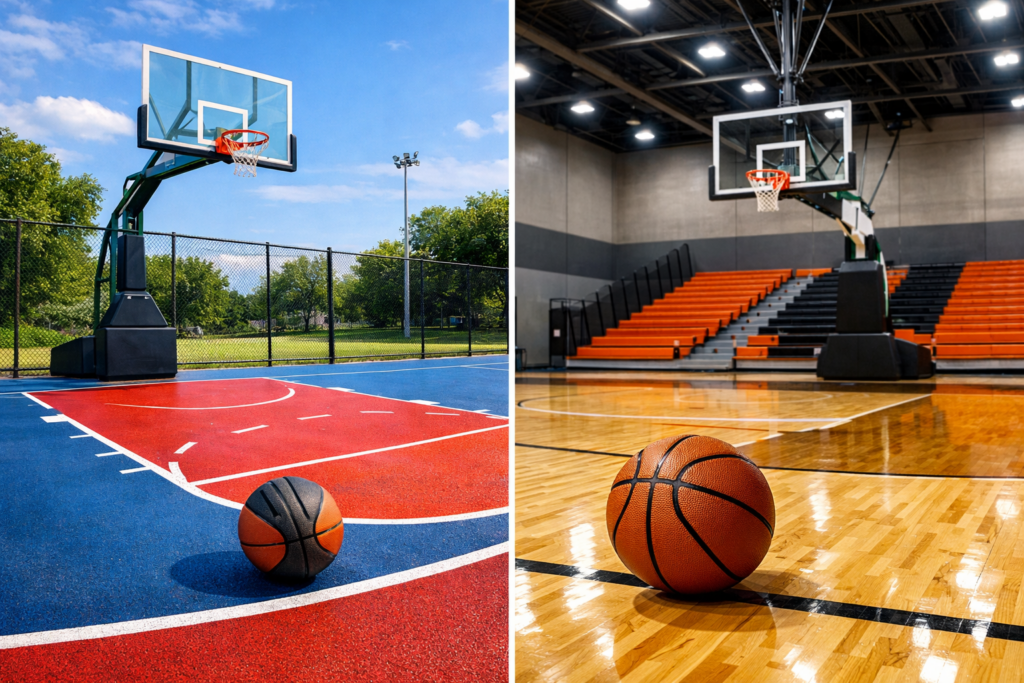 sân bóng rổ nên làm bằng vật liệu gì