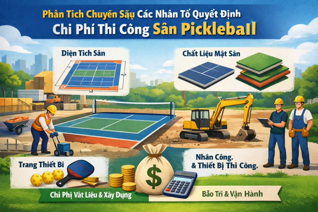 yếu tố ảnh hưởng giá thi công sân pickleball